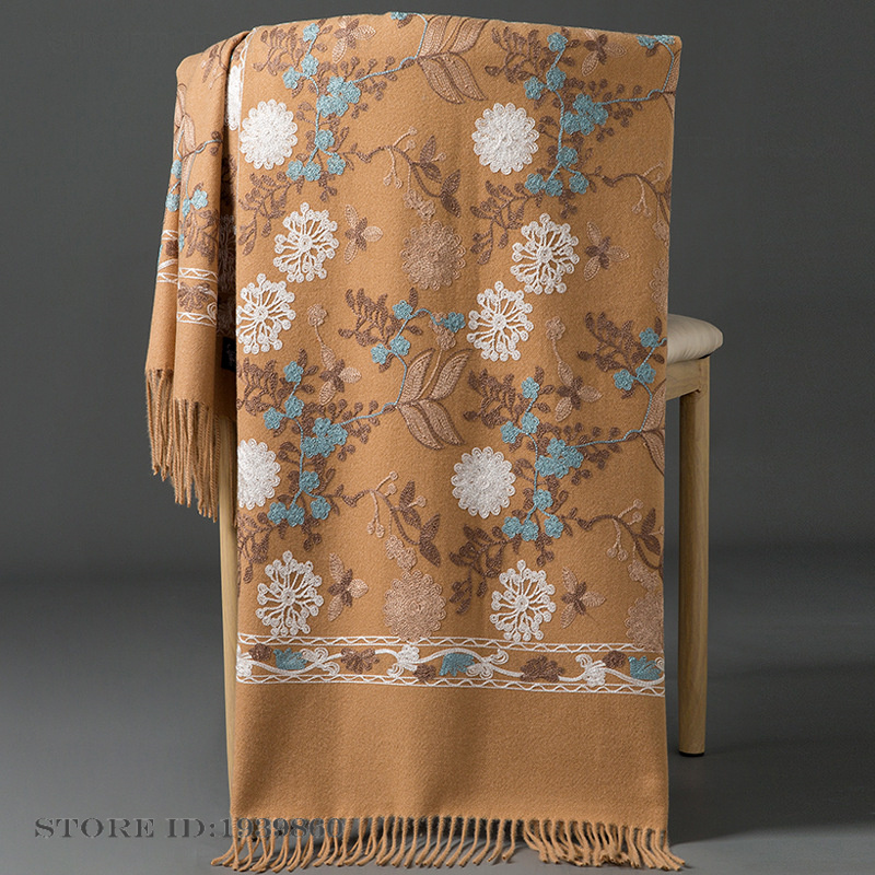Woven Scarf Blanket - Женский кашемировый пашминовый шарф-накидка с вышивкой,